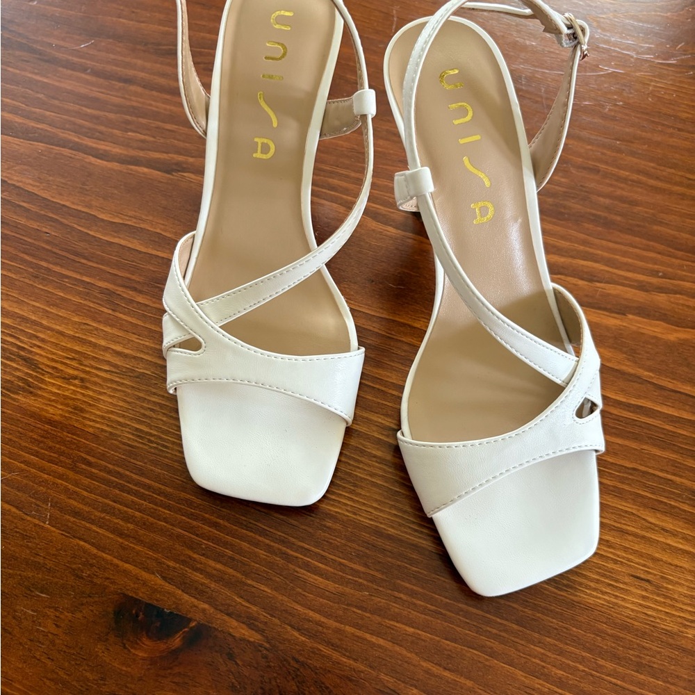Unisa Cream Heels Strappy Sandal Medium Heel